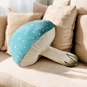 John Derian Target Thanksgiving Beaded Mushroom Plush Pillow Blue 17x14 NEW